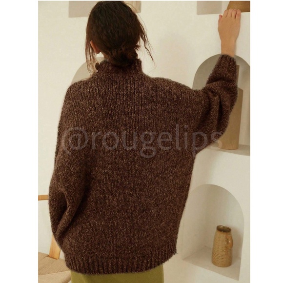 Brown Knit Oversized Pullover Turtleneck Sweater - Picture 8 of 10